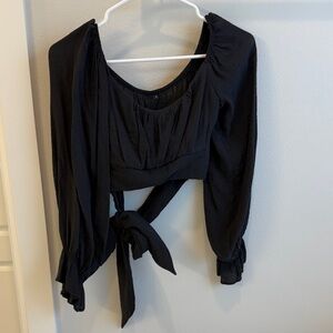 Black Cropped Tie-Back Blouse